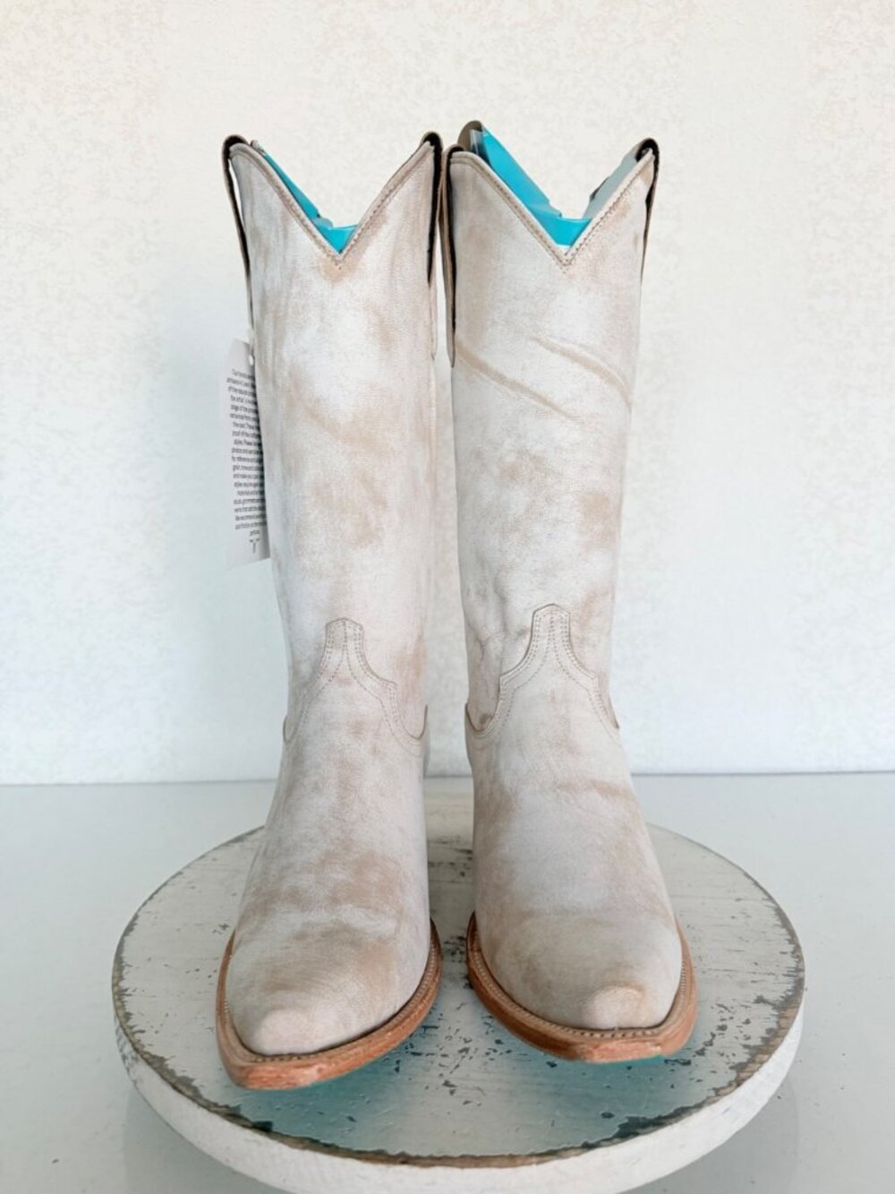 Lane EMMA JANE White Cowboy Boots Womens 8.5 Western Leather Mid Calf Snip Toe - Picture 5 of 11